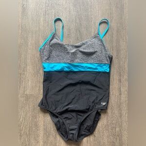 Speedo Women's Gray, Blue, and Black One Piece Swimsuit
